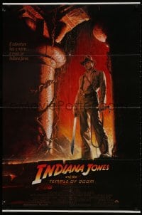2p459 INDIANA JONES & THE TEMPLE OF DOOM 1sh 1984 of Harrison Ford by Bruce Wolfe, white borders!