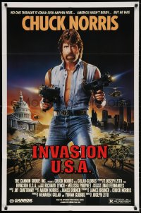 2p466 INVASION U.S.A. 1sh 1985 great artwork of Chuck Norris with machine guns by Watts!