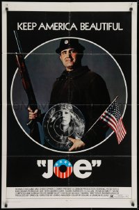 2p484 JOE 1sh 1970 Peter Boyle w/shotgun, American flag, and hippie target, drugs!
