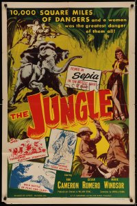 2p493 JUNGLE 1sh 1952 cool art of Marie Windsor & Rod Cameron on elephant in India!