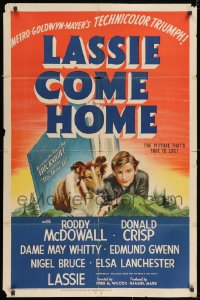 2p510 LASSIE COME HOME style D 1sh 1943 great art of young Roddy McDowall & his beloved Collie!