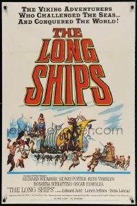 2p539 LONG SHIPS 1sh 1964 Richard Widmark, Sidney Poitier, cool art of the Mighty Vikings!