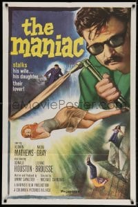 2p572 MANIAC 1sh 1963 Kerwin Mathews, Hammer, he stalks his wife, his daughter, their lover!