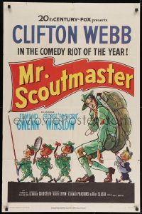 2p612 MR SCOUTMASTER 1sh 1953 great artwork of Clifton Webb hiking with Boy Scouts!
