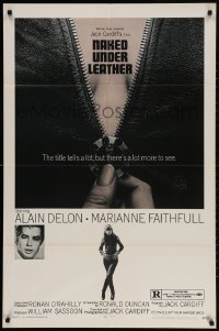 2p619 NAKED UNDER LEATHER 1sh 1970 Alain Delon, super c/u of sexy Marianne Faithfull unzipping!