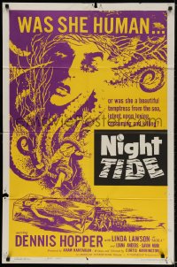 2p628 NIGHT TIDE style A 1sh 1963 lovers caught in a dark tide of sinister TERROR, great art!