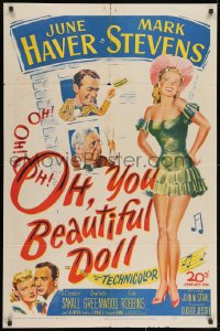 2p641 OH YOU BEAUTIFUL DOLL 1sh 1949 full-length art of sexy June Haver + Stevens & Sakall!
