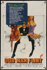 2p656 OUR MAN FLINT 1sh 1966 Bob Peak art of James Coburn, sexy James Bond spy spoof!