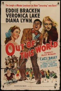 2p659 OUT OF THIS WORLD style A 1sh 1945 Eddie Bracken between sexy Veronica Lake & Diana Lynn!