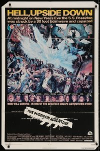 2p688 POSEIDON ADVENTURE 1sh 1972 art of Gene Hackman & cast escaping by Mort Kunstler!