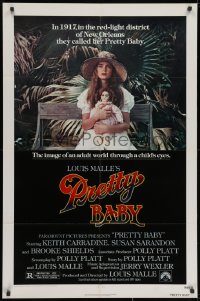 2p693 PRETTY BABY 1sh 1978 directed by Louis Malle, young Brooke Shields sitting with doll!