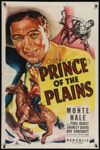 2p695 PRINCE OF THE PLAINS 1sh 1949 art of cowboy Monte Hale close up & riding his horse!