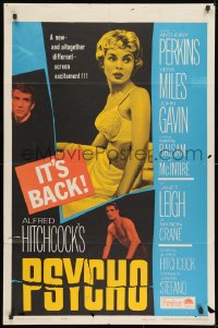 2p699 PSYCHO 1sh R1965 half-dressed Janet Leigh, Anthony Perkins, Alfred Hitchcock classic!
