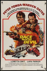 2p709 RACE WITH THE DEVIL style A 1sh 1975 Peter Fonda & Warren Oates are burning bridges & rubber!