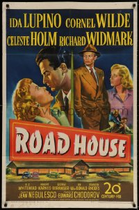 2p739 ROAD HOUSE 1sh 1948 close up Ida Lupino & Cornel Wilde, film noir, cool art, ultra-rare!