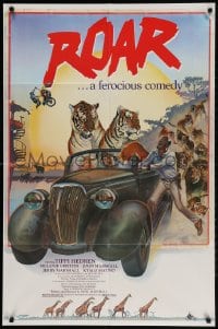 2p740 ROAR 1sh 1981 Tippi Hedren & Melanie Griffith, cool Hopkins comedy jungle art w/ tigers &more!