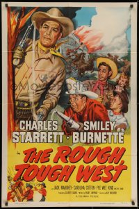 2p754 ROUGH TOUGH WEST 1sh 1952 Cravath art of Starrett as the Durango Kid & firefighter Smiley!