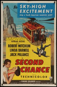 2p770 SECOND CHANCE 3D 1sh 1953 cool art of Robert Mitchum, sexy Linda Darnell & cable car!
