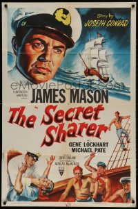 2p772 SECRET SHARER style A 1sh 1952 artwork of sea captain James Mason, from Joseph Conrad's story!