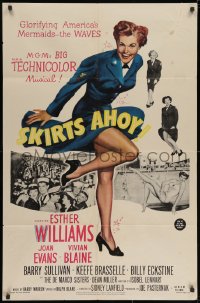 2p800 SKIRTS AHOY 1sh 1952 great full-length art of sexy sailor Esther Williams in skimpy uniform!