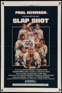 2p801 SLAP SHOT style A 1sh 1977 Paul Newman hockey sports classic, great cast portrait art by Craig