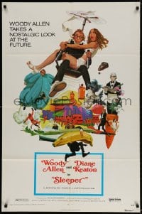 2p803 SLEEPER 1sh 1974 Woody Allen, Diane Keaton, futuristic sci-fi comedy art by McGinnis!