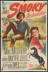 2p808 SMOKY 1sh 1946 first Burl Ives, art of Fred MacMurray & sexy Anne Baxter!