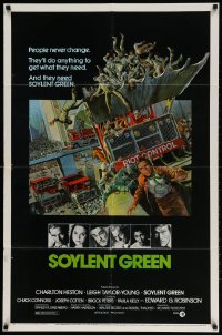 2p814 SOYLENT GREEN 1sh 1973 Charlton Heston trying to escape by John Solie, people never change!