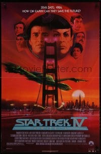 2p832 STAR TREK IV 1sh 1986 art of Leonard Nimoy, Shatner & Klingon Bird-of-Prey by Bob Peak!