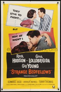 2p840 STRANGE BEDFELLOWS 1sh 1965 Gina Lollobrigida & Rock Hudson love to fight, but not at night!