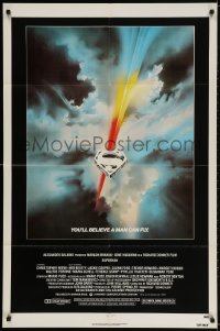 2p853 SUPERMAN 1sh 1978 D.C. comic book superhero Christopher Reeve, cool Bob Peak logo art!