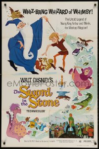 2p863 SWORD IN THE STONE 1sh R1973 Disney's cartoon of young King Arthur & Merlin the Wizard!