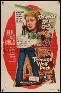 2p875 TEENAGE BAD GIRL/TEENAGE WOLF PACK 1sh 1957 delinquents, terrorists & love-nesters!
