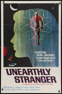 2p932 UNEARTHLY STRANGER 1sh 1964 cool art of weird macabre unseen thing out of time & space!