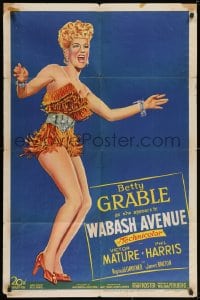 2p951 WABASH AVENUE style B 1sh 1950 full-length stone litho of Betty Grable in skimpy outfit!