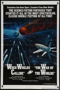 2p963 WHEN WORLDS COLLIDE/WAR OF THE WORLDS 1sh 1977 cool sci-fi art of rocket in space by Berkey!