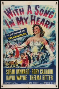 2p977 WITH A SONG IN MY HEART 1sh 1952 artwork of elegant Susan Hayward as singer Jane Froman!