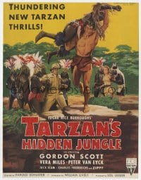 2s061 TARZAN'S HIDDEN JUNGLE English trade ad 1955 great art of Gordon Scott throwing native man!