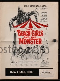 2s635 BEACH GIRLS & THE MONSTER pressbook 1965 classic grade-Z movie, music by Frank Sinatra Jr!