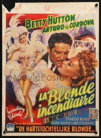 2t319 INCENDIARY BLONDE Belgian 1947 art of super sexy showgirl Betty Hutton as Texas Guinan!
