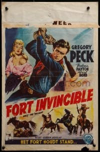 2t329 ONLY THE VALIANT Belgian 1951 different Wik artwork of Gregory Peck swinging rifle!