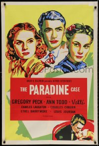 2t055 PARADINE CASE Canadian 1sh R1950s Hitchcock, different art of Gregory Peck, Ann Todd & Valli!