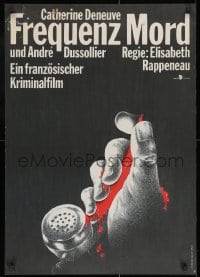 2t210 FREQUENT DEATH East German 23x32 1990 cool art of bloody hand on phone by D. Heidenreich!