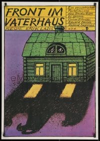 2t211 FRONT IN THE FATHER'S HOUSE East German 23x32 1987 Bofinger art of house with strange shadow!