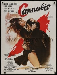 2t668 CANNABIS French 24x32 1970 art of Gainsbourg & sexy Jane Birkin in marijuana drug movie!