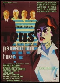 2t686 EVERYBODY WANTS TO KILL ME French 23x31 1957 Peter Van Eyck, Hurel art, purple background!