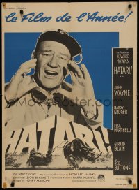 2t701 HATARI French 23x32 R1960s Howard Hawks, with art of John Wayne in Africa by Roger Soubie!