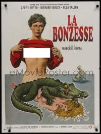 2t709 LA BONZESSE French 24x32 1974 Sylvie Matton, bizarre girl & alligator art!