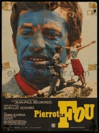 2t733 PIERROT LE FOU French 23x31 1965 Jean-Luc Godard, blue painted Jean-Paul Belmondo!