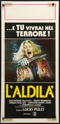 2t825 BEYOND Italian locandina 1981 Lucio Fulci, disturbing Sciotti art of girl getting throat slashed!